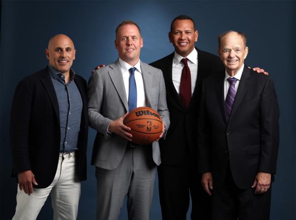 From left: Marc Lore, Timberwolves president of basketball operations Tim Connelly, Alex Rodriguez and Glen Taylor.