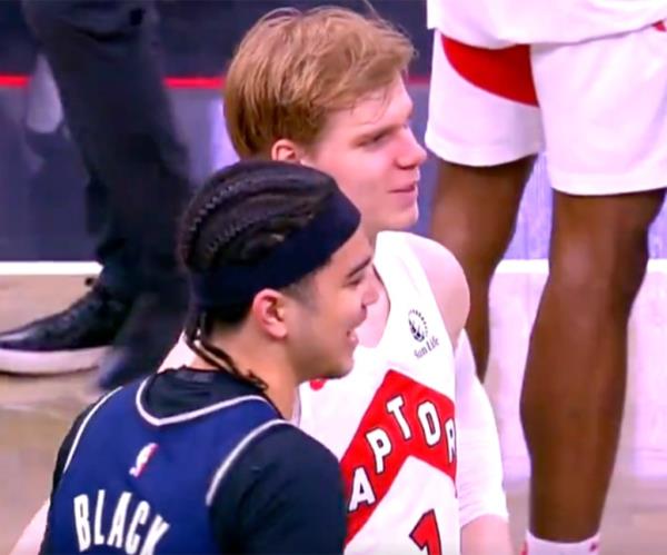 Raptors guard Gradey Dick and Magic guard Anthony Black swapped jerseys Toronto's victory over Orlando at Kia Center on March 17, 2024.