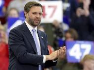 Republican vice presidential nominee Sen. JD Vance, R-Ohio, applauds the crowd after speaking at a campaign event at Penn State Behrend Erie Hall, in Erie, Pennsylvania. (IMAGE: AP PHOTO)