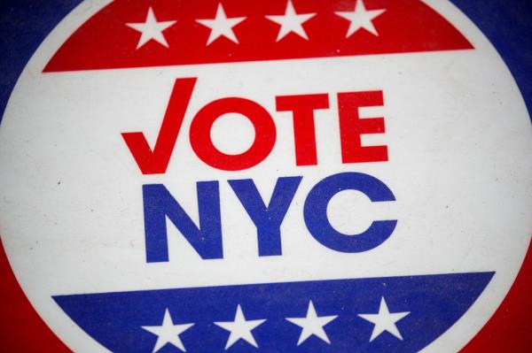 A Vote NYC sign is displayed during early voting in Brooklyn, New York, U.S. October 25, 2021.